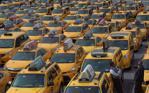 Taxis as far as the eye can see.